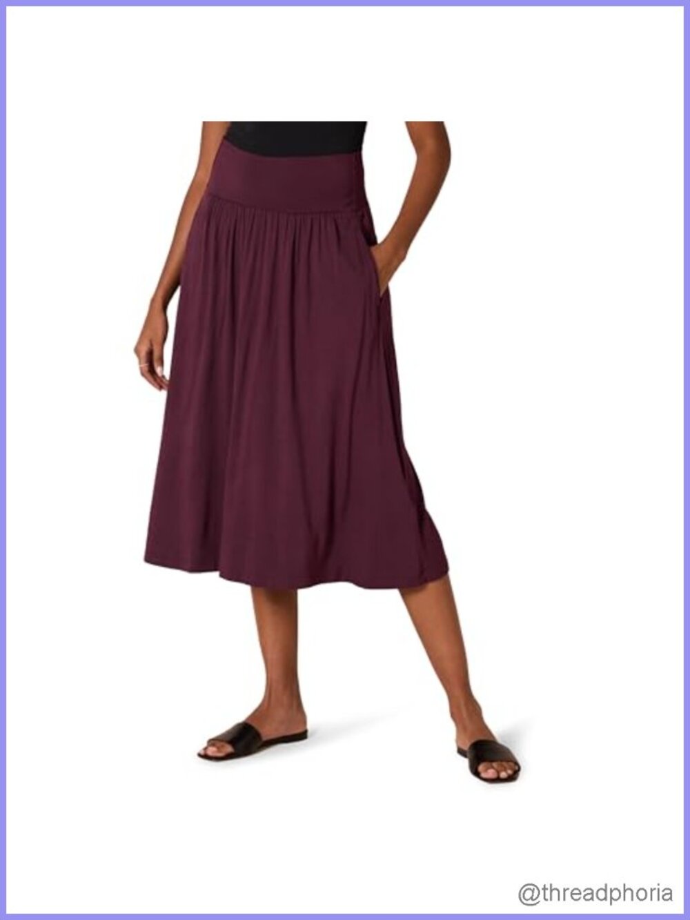 Women's Jersey Pull On Midi Skirt Relaxed Fit with Pockets